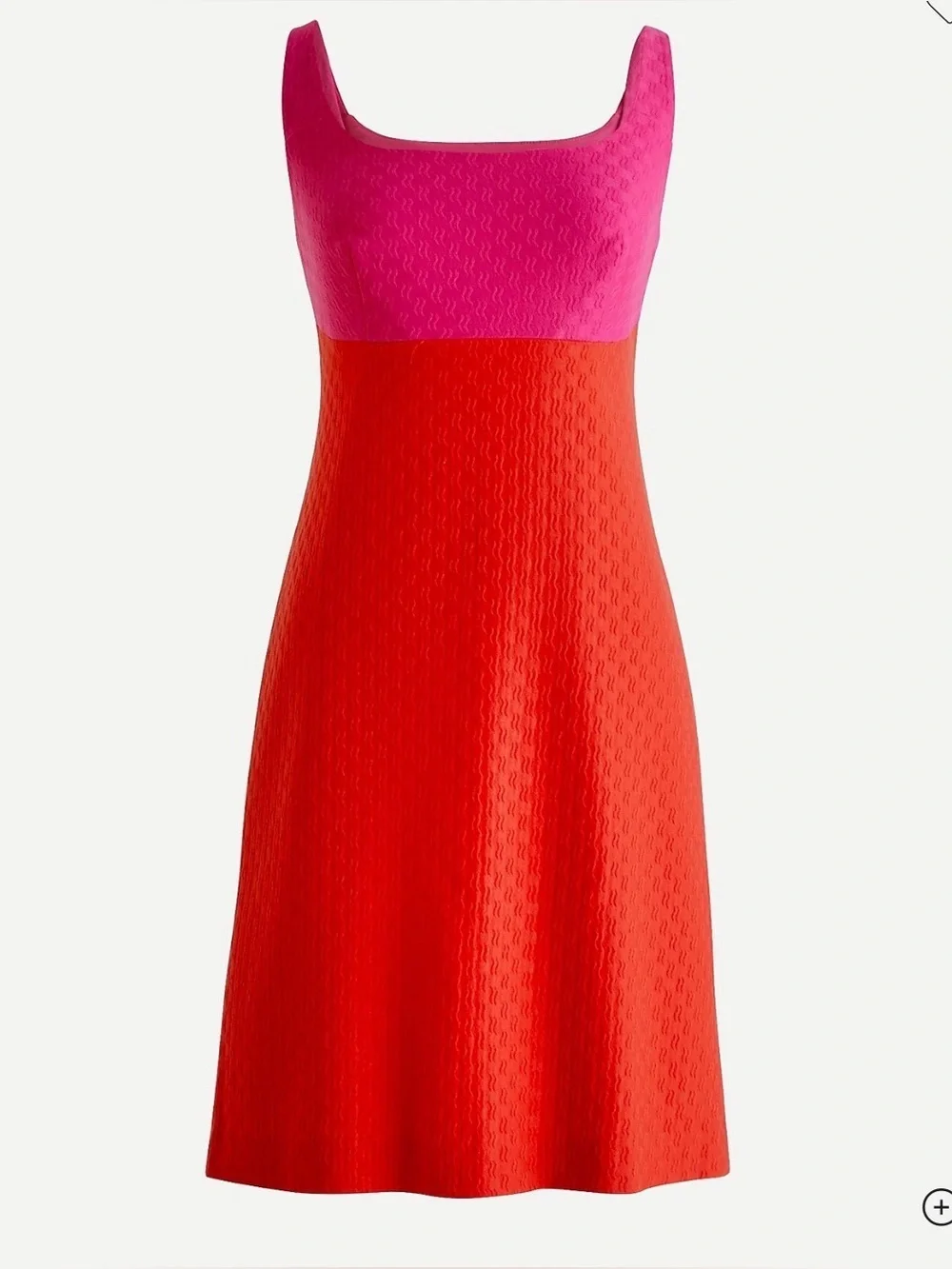 NWT J.Crew Sheath Dress in Colorblock Stretch Matelassé. Bright Fuchsia and Red